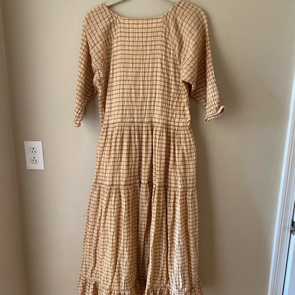 Bobbie Wren Boho Tiered Maxi Dress in Tan Check Print Large - Picture 7 of 9